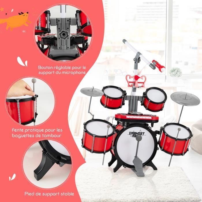 Kit de batterie pour enfants ensemble jazz junior jouet pour tout-petits 5  tambours avec tabouret - DIAYTAR SÉNÉGAL