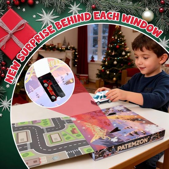 Calendrier De L'Avent 2025 Voitures – 24 Pièces Avec Carte Routière Et Véhicules Jouets | Cadeau De Noël Pour Enfants 3-7 Ans