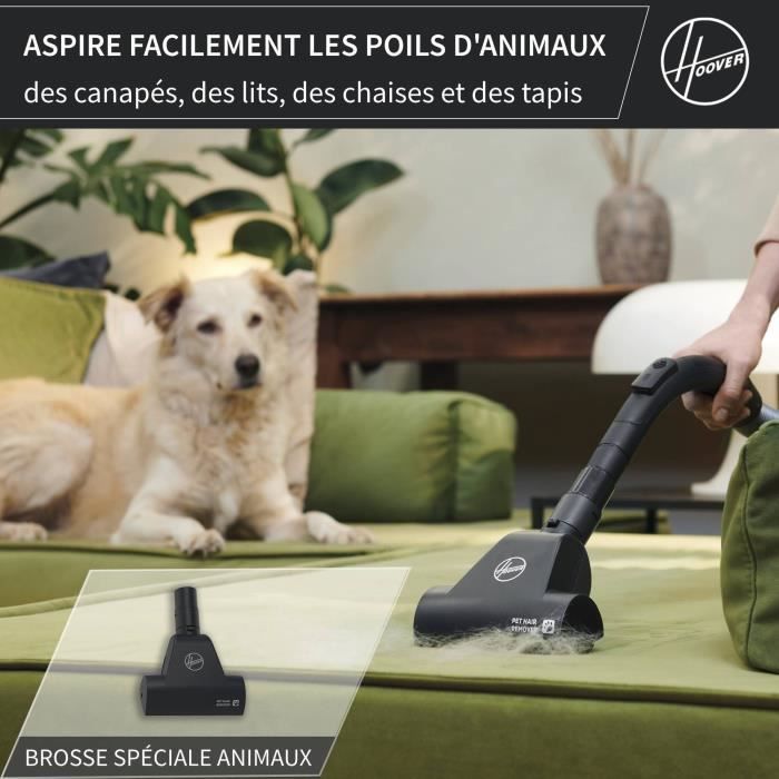 Hoover BR31PET – Aspirateur Traineau Sans Sac 700W Spécial Animaux, 2L, TurboBrosse Anti-Poils, Ultra Puissant Et Facile à Vider