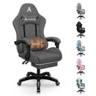 ALFORDSON Chaise de bureau, de jeu et massage, ergonomique avec repose-pieds, appui-tête, rembourrée en lin, Gris Foncé