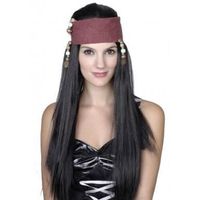 Perruque Pirate Femme - Bandeau et Perles Colorées - Noir