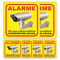Lot 6 autocollants Video Alarme maison :  dim. 100x100mm (x2) + dim. 50x50mm (x4) - Anti UV - garantie 5 ans - SDRJca