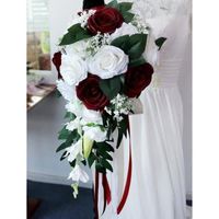 Mariée Bouquet Rose Fleurs Artificielle Mariage Demoiselle d'Honneur Fille Fleur Mariage Décor blanc vin rouge L44363
