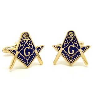 BOBIJOO Jewelry Boutons de Manchette Franc Ma/çon Laiton Dor/é /à lor Fin Email Bleu Ovale Ma/çonnerie Masonic Freemason