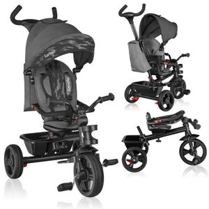 Tricycle LIONELO Haari - Tricycle bébé évolutif - Jusqu'à 25 Kg - Siège réversible - Grand Panier Sac - Porte-gobelet - Roue Libre - Noir