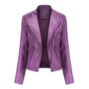 MANTEAU - CABAN Manteau,12 Couleurs S-4XL Automne Printemps Femmes Court Faux PU Veste Mince Mode Punk Outwear Moto Veste En Cuir - violet[D271]