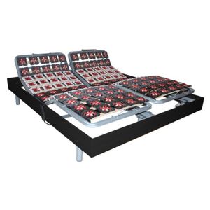 SOMMIER Sommier électrique de relaxation 2x65 plots déco bois noir de DREAMEA - 2 x 80 x 200 cm - moteurs OKIN