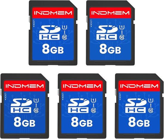 Lot 5 Cartes Mémoire SD 8 Go UHS-I Classe 10 U1 – Haute Vitesse Pour Appareil Photo & Caméra