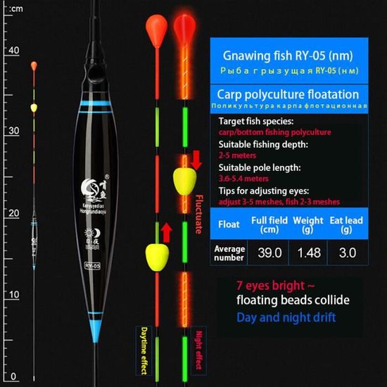 Flotteurs De Pêche Waggler - Lot De 3 Tailles - Pointes Fluorescentes - Pour Carpe Et Gardon