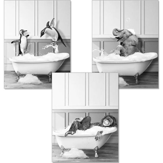 Poster Déco Salle De Bain Humour Animal - Format A4 Noir Et Blanc Sans Cadre - Décoration Murale Fun