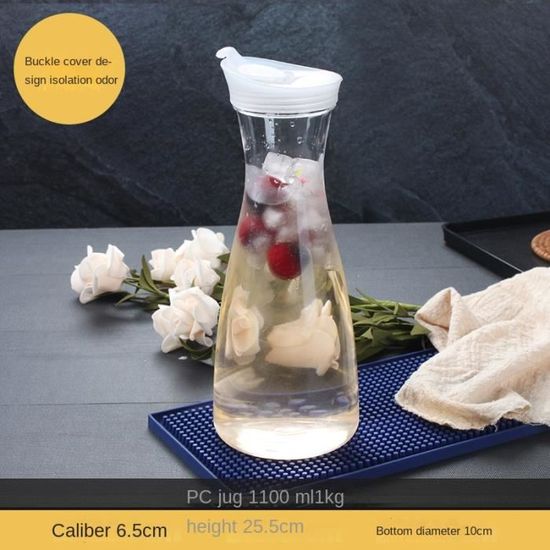 Pichet D'Eau Jus 1,2 L En Acrylique Transparent Avec Couvercle - Bouteille Jus Incassable