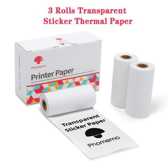 Papier Autocollant Thermique Pour Imprimante PM290 - Lot De 3 Rouleaux Blancs 54 Mm X 3,2 M - Compatible Mini Imprimante à étiquettes