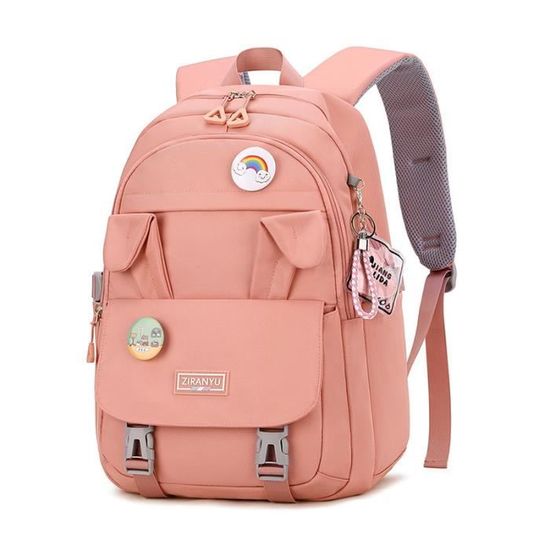 Sac à Dos 3 Pièces Avec Nœud Kawaii - Nylon, Rose, Sac Bandoulière Et Trousse Inclus