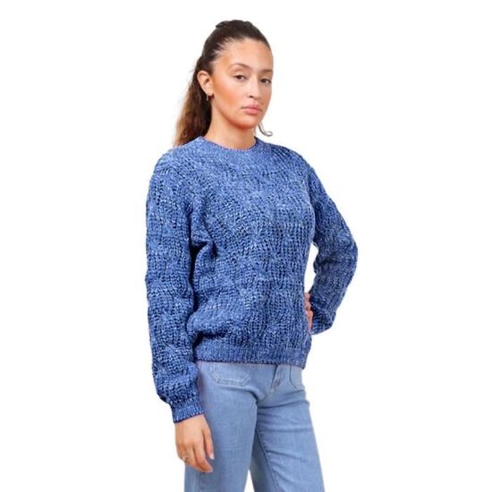 Pull femme col ras du cou manches longues Couleur bleu Bleu Cdiscount Pret a Porter