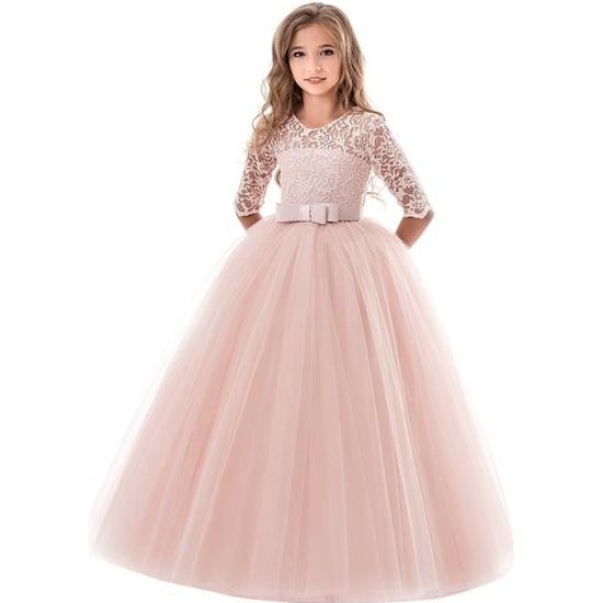 Princesse Robe Filles Brodees Robe Ceremonie Fille de Soiree Robe Mariage Fille de Communion Costume de Spectacle Rose Rose Cdiscount Pret a Porter
