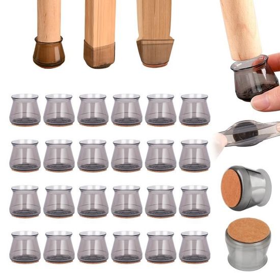 24 Pièces Protege Pied Chaise Transparent Silicone Avec