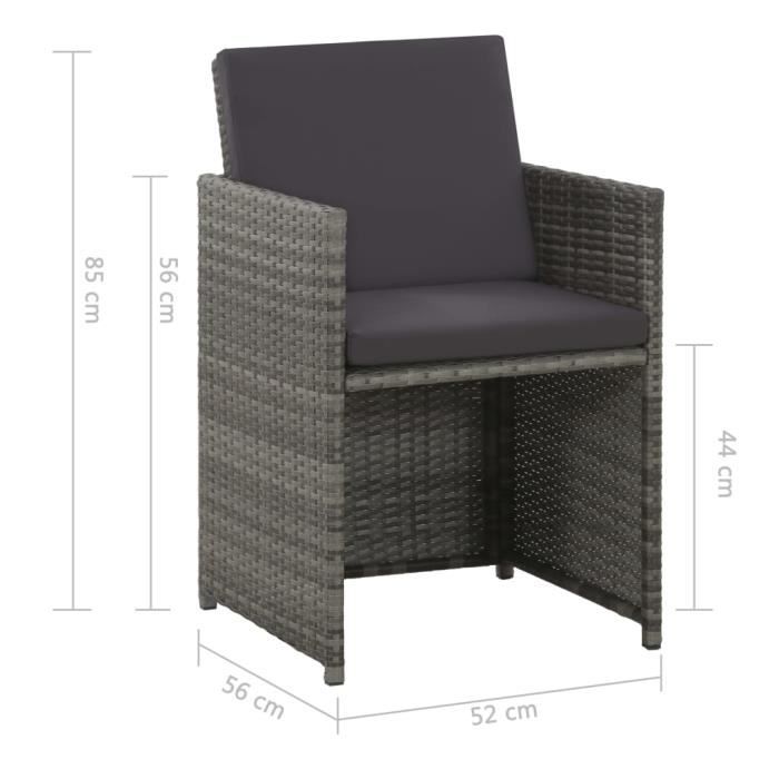 GM-Mobilier de jardin 13 pcs Résine tressée Gris