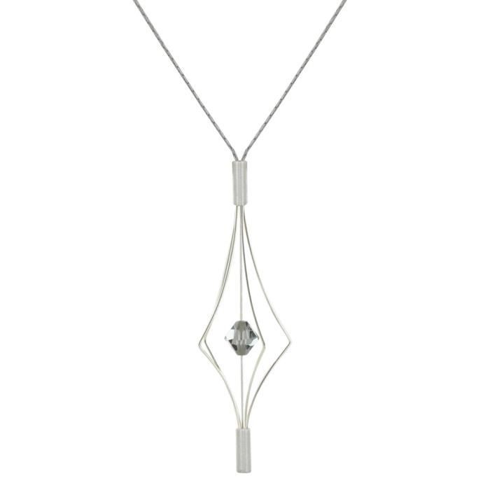 Les Poulettes Bijoux - Collier Argent Lanterne et Swarovski - Grand Modèle - Gris