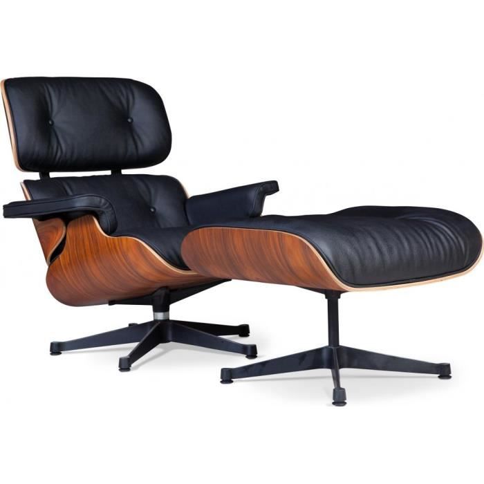 Lounge Chair & Ottoman - Cuir Premium - Palissandre - Piétement noir Noir
