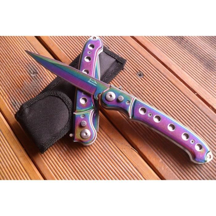 Couteau de Poche Acier Style Titane Lame 10 Cm Manche 12 Cm Outdoor