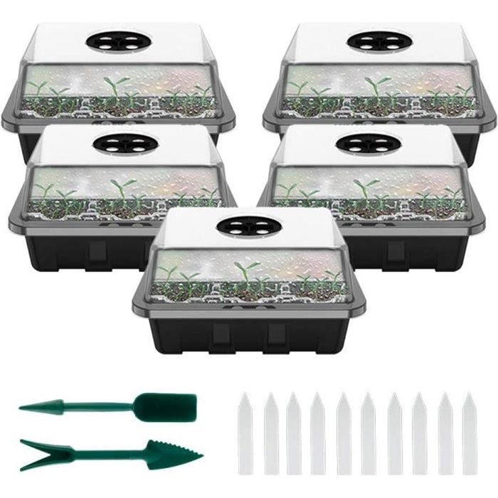 Bac à Semis Transparente Mini Serre Cellules Plateaux de Culture avec Couvercle pour Germination Serre Durable Croissance 5PCS