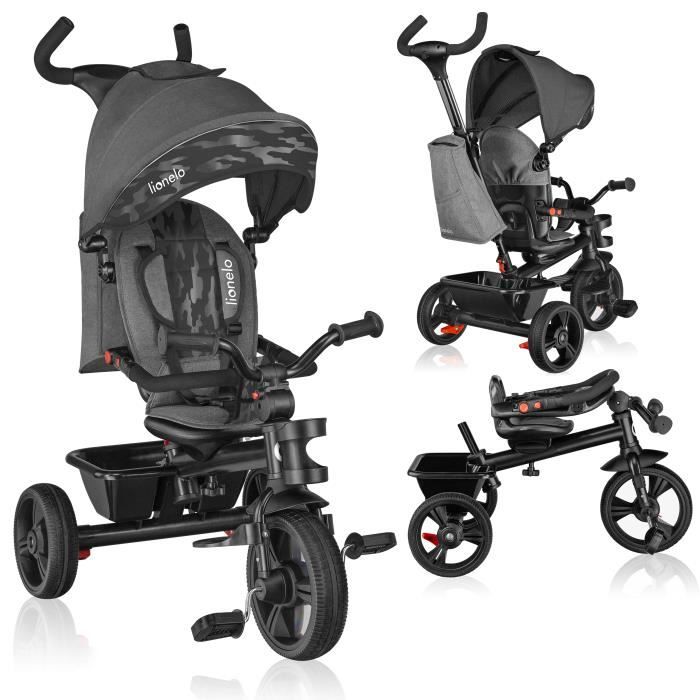 LIONELO Tricycle évolutif bébé Haari avec ses accessoires - Gris