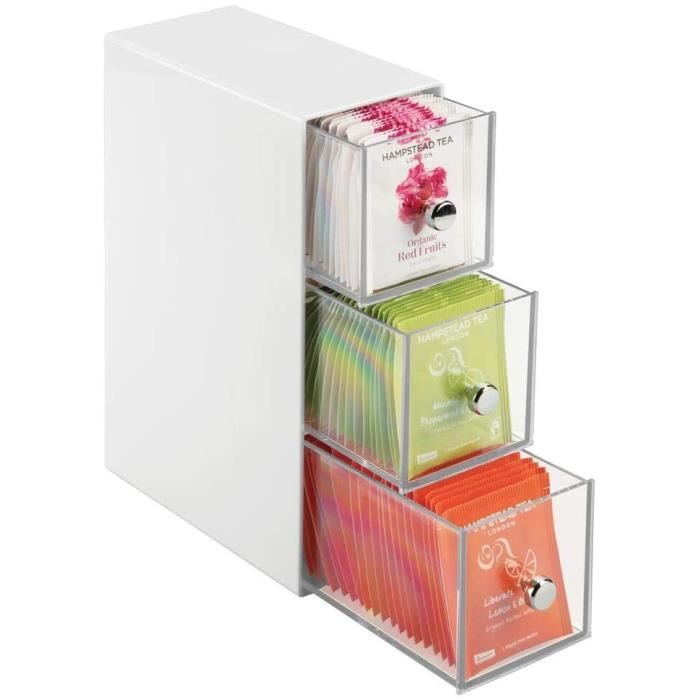 boite de rangement cuisine avec 3 tiroirs – casier de rangement pour sachets de thé, tisane, infusion, dosette de café, édulcorant,