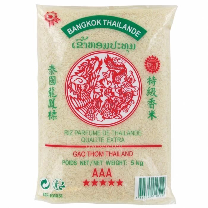 Riz Thai parfumé qualité premium GAO THOM - Sac de 5KG - Marque Dragon Phenix - 10KG (2x5KG)