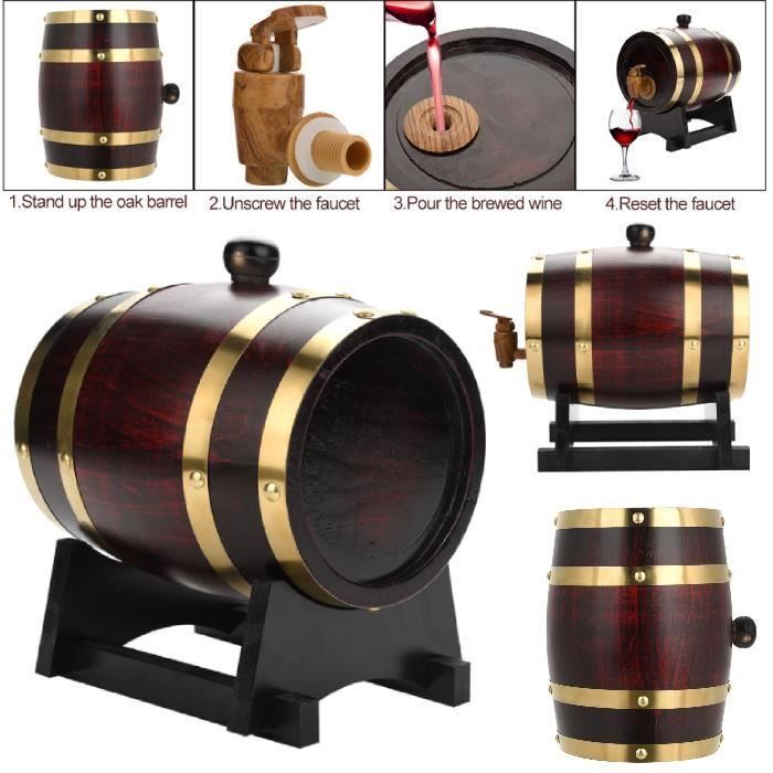 Baril de chêne (1.5L), VIN ROUGE - ALCOOL - LIQUIDE tonneau en bois de chêne avec support pour le stockage des vins -FOE