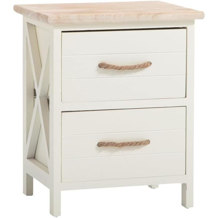 PETIT MEUBLE DE RANGEMENT IDIMEX Table de Chevet Perugia Table de Nuit 2 tiroirs en Bois de Paulownia Style Shabby Chic Vintage 1827