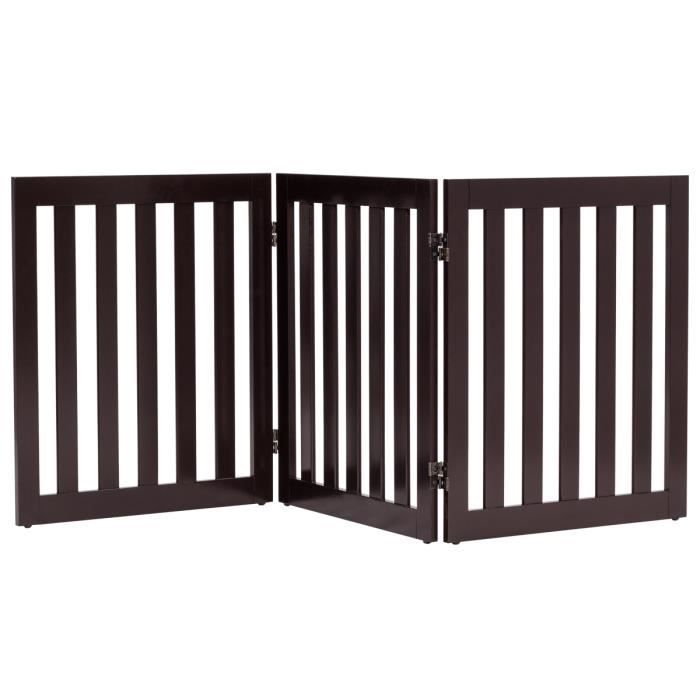 COSTWAY Barrière pour Chien 3 Panneaux en Bois Autoportante Charnières Métalliques à 360° Antidérapants pour Maison Escaliers Marron