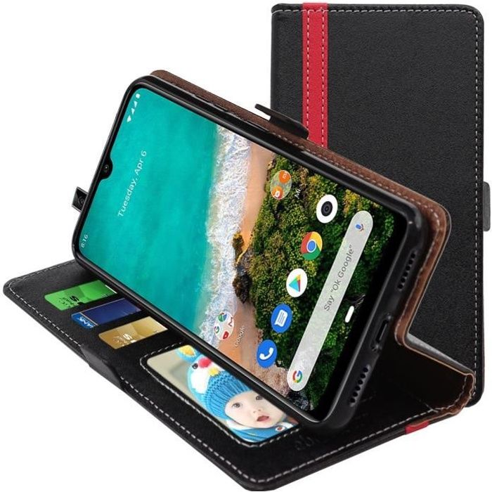 ebestStar ® pour Xiaomi Mi A3 - Etui Portefeuille PU Cuir , Noir / Rouge