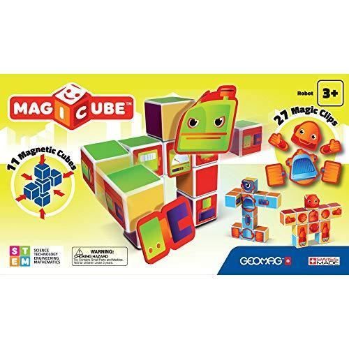 Geomag - MagiCube 142 Robots, Constructions Magnétiques et Jeux Educatifs, 11 Cubes Magnétiques