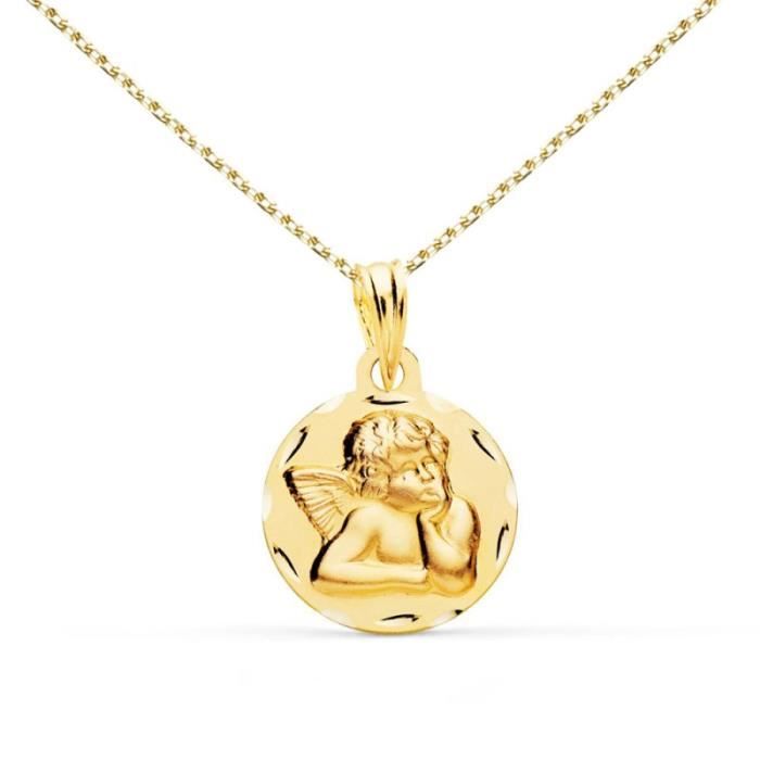 Collier - Médaille Or Jaune Ange - Chaîne Dorée