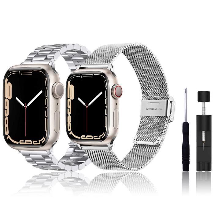 2pcs Compatible avec Bracelet Apple Watch 42mm 44mm 45mm Bracelet en Acier Inoxydable Réglables pour iWatch Series 7 6 5 4 3 2 1 SE