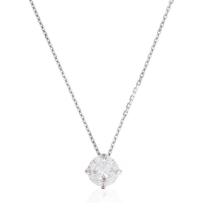 Mes-bijoux.fr - Pendentif + Chaîne Femme Splendeur Or Blanc 375/1000 et Zirconium - PI960738Ggv