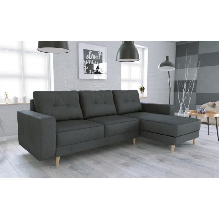 Canapé d'angle convertible VIGO scandinave avec boutons gris foncé