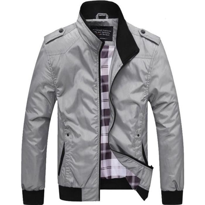 Veste Hommes debout col veste Couleur unie veste Printemps et automne veste ,Gris,XXXL