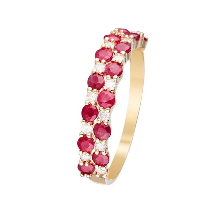 Bague Or jaune, Diamants 0,21 carats et Rubis 1,4 carats \