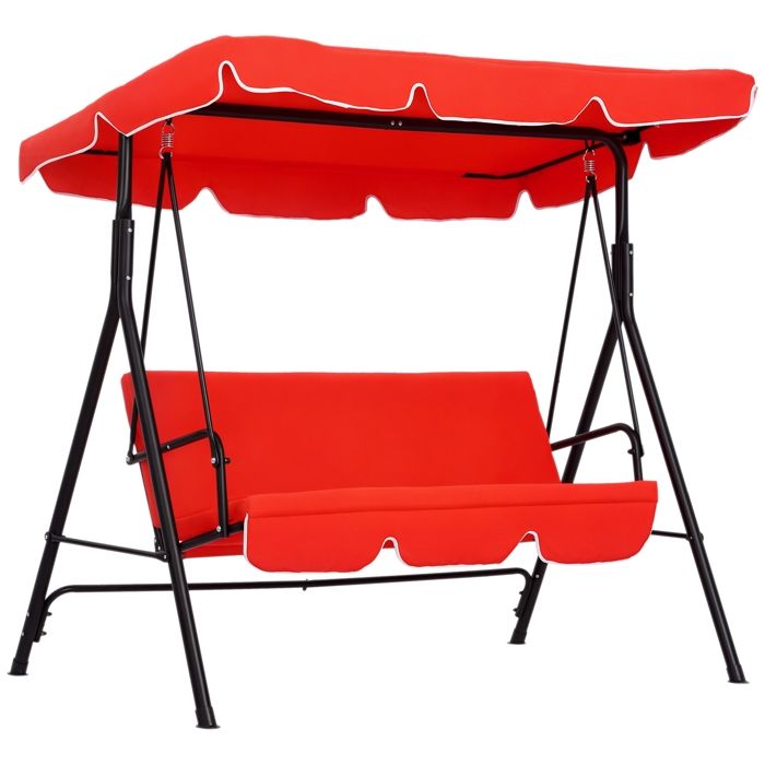 Balancelle de jardin 3 places toit inclinaison réglable coussins assise et dossier 1,72L x 1,1l x 1,52H m acier noir polyester rouge
