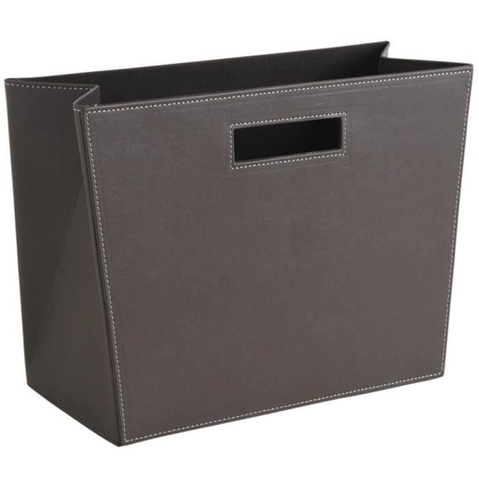 Porte-revues rectangulaire en simili cuir taupe, 36 x 16 x 25 cm