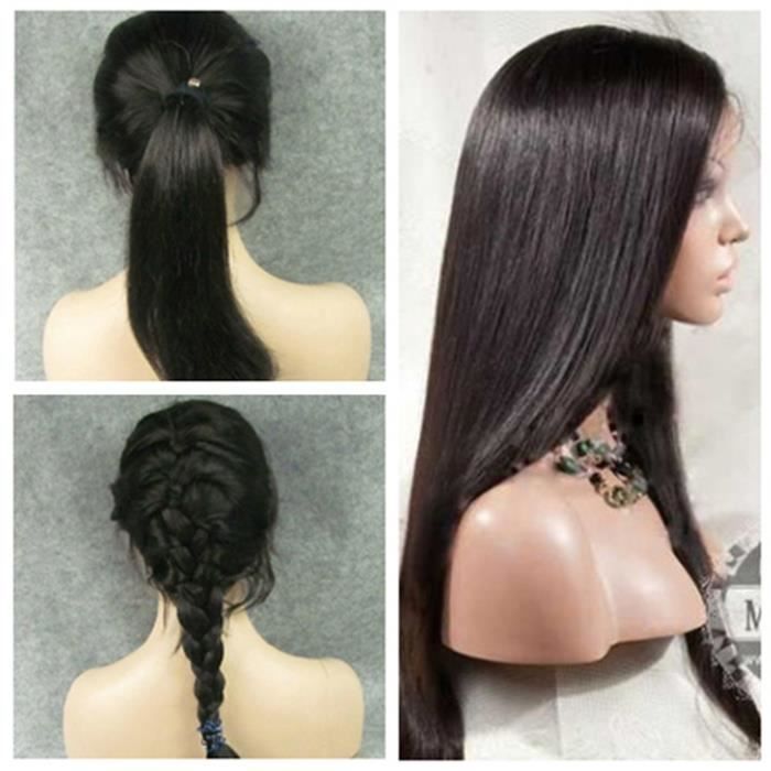 Remise de 18 pouces soyeux 100% bresiliens cheveux humains longue perruque 1 # jet perruques de queue de cheval noir Full lace wigs