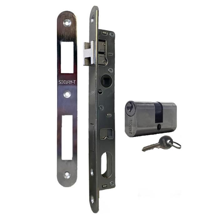 Serrure pour portail à larder à cylindre oblongue axe à 15 mm + cylindre 55mm