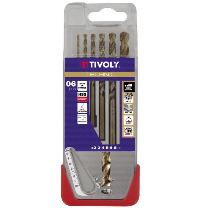 Coffret de 6 forets Métal Haut de Gamme Acier au Cobalt - Ø2,3,4,5,6-8mm - Aciers et Inox - Gradués TIVOLY TECHNIC