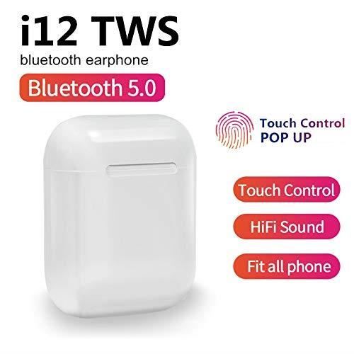 i12 TWS Bluetooth 5.0 Écouteurs sans Fil avec Microphone intégré + étui de Protection pour boîte de Chargement. Compatible avec Tou