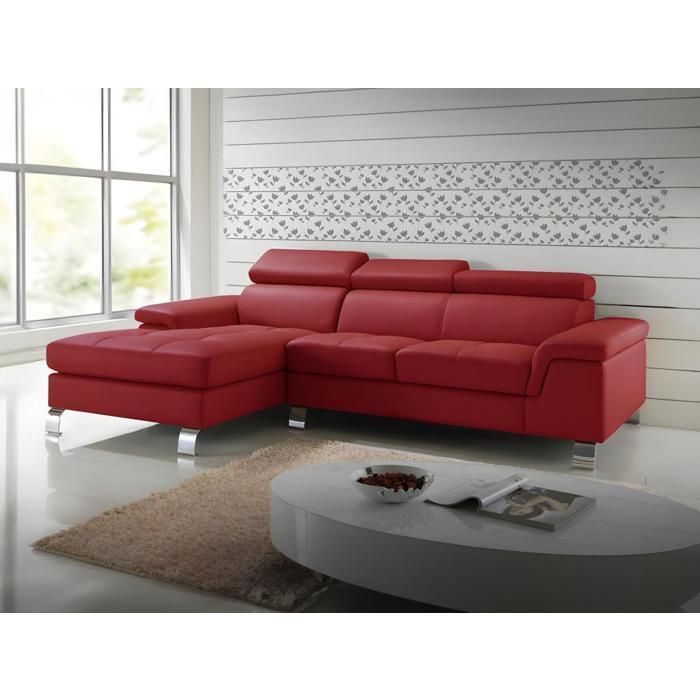 Canapé d'angle 3 places Rouge Cuir Relax