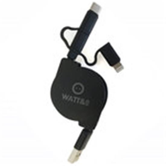 Watt&Co CA-USB-MLC-CT - Câble USB 2.0 rétractable vers Micro USB, USB-C et Lightning adaptateur audio - video