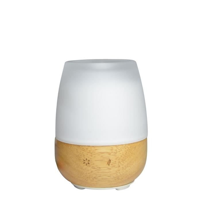 ZEN'AROME - Diffuseur d'Huiles Essentielles Ultrasonique Jolisia - En Verre et Bois - Diffusion jusqu'à 40m² - 10 x 15 cm