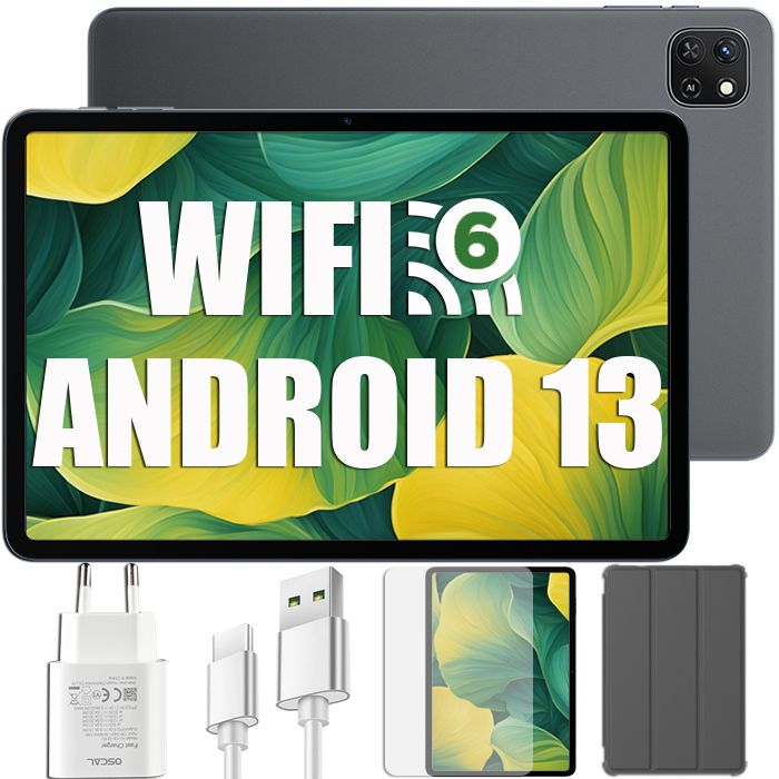 Oscal Pad 50 WiFi Tablette Tactile 10.1 pouces HD+ IPS Android 13 2.4G+5G WiFi 6 RAM 6 Go ROM 64 Go/SD 1 To 5100mAh – Gris
