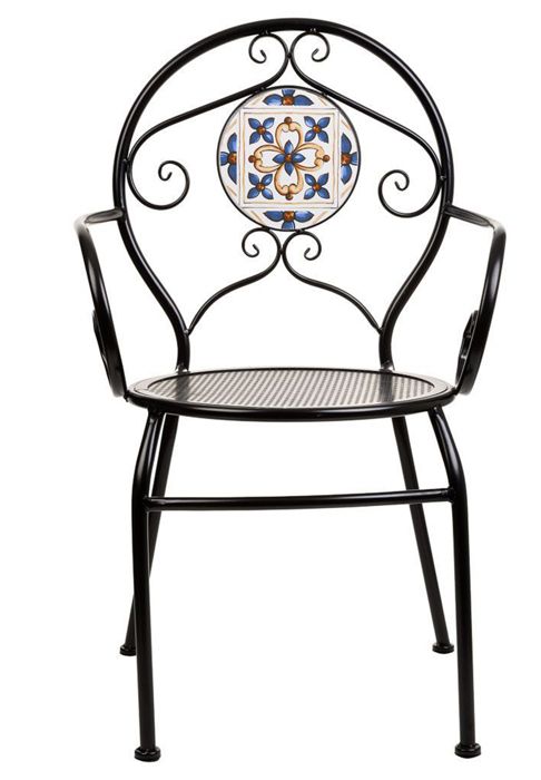 fauteuil de jardin en fer forgé noir et mosaïque multicolore -longueur 58 x profondeur 54 x hauteur 88 cm